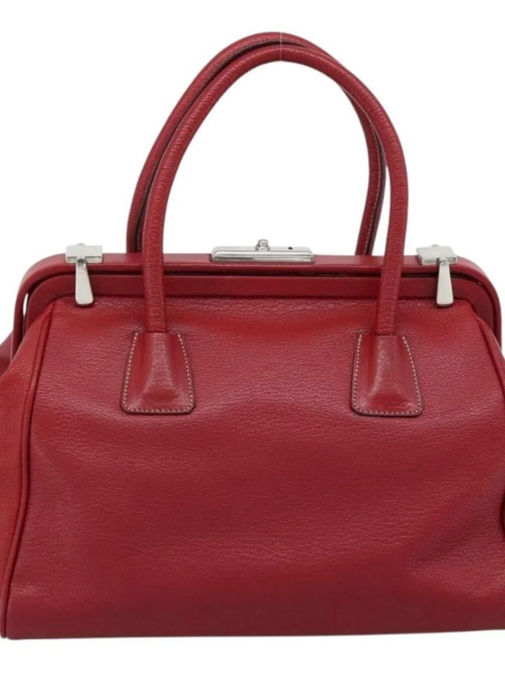 PRADA Hand Bag Leather Red Silver Auth
